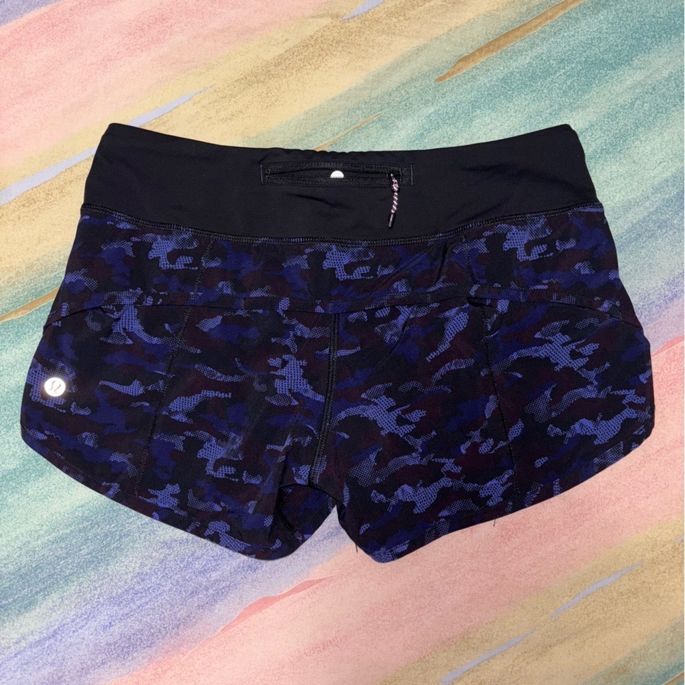 Lululemon Speed Short Mini Hounds Camo Emperor Blue Black/Black Size 4